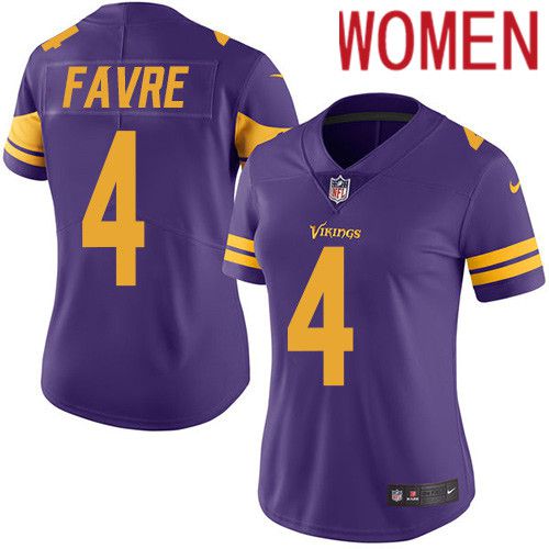 Women Minnesota Vikings 4 Brett Favre Nike Purple Vapor Limited Rush NFL Jersey